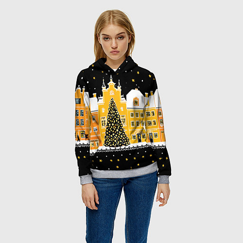 Женская толстовка Новогодняя ночь в городе / 3D-Меланж – фото 3