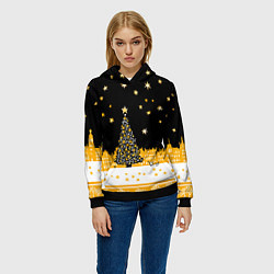 Толстовка-худи женская Новый год в черно-желтом стиле, цвет: 3D-черный — фото 2