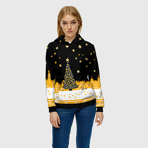 Женская толстовка Новый год в черно-желтом стиле / 3D-Черный – фото 3