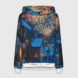 Толстовка-худи женская Праздничный новогодний салют, цвет: 3D-белый