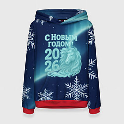 Толстовка-худи женская С новым годом 2026 - лошадь, цвет: 3D-красный