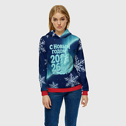 Толстовка-худи женская С новым годом 2026 - лошадь, цвет: 3D-красный — фото 2