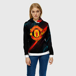 Толстовка-худи женская Манчестер Юнайтед абстракция, цвет: 3D-белый — фото 2