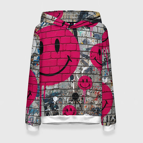 Женская толстовка Розовые смайлы граффити / 3D-Белый – фото 1