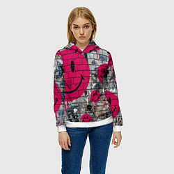 Толстовка-худи женская Розовые смайлы граффити, цвет: 3D-белый — фото 2