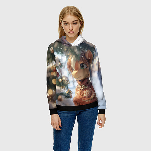 Женская толстовка Лошадка в свитере / 3D-Черный – фото 3