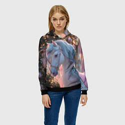 Толстовка-худи женская Лошадь символ 2026 года, цвет: 3D-черный — фото 2