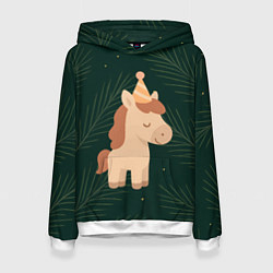 Толстовка-худи женская Милая лошадка с колпаком, цвет: 3D-белый