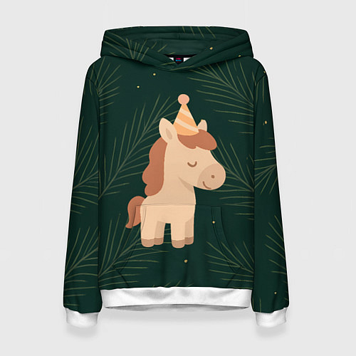 Женская толстовка Милая лошадка с колпаком / 3D-Белый – фото 1