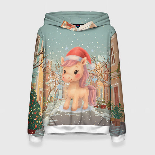 Женская толстовка Маленькая новогодняя милая лошадка / 3D-Белый – фото 1