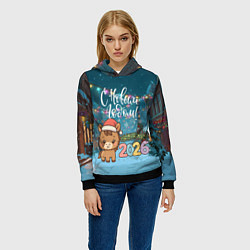 Толстовка-худи женская Новогодняя лошадка 2026 год, цвет: 3D-черный — фото 2