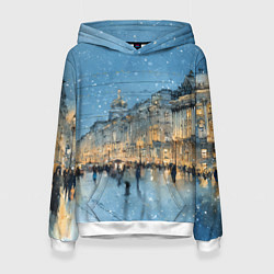 Толстовка-худи женская Снежный вечер Санкт-Петербурга, цвет: 3D-белый