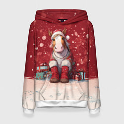 Толстовка-худи женская Лошадка в новогодних сапогах, цвет: 3D-белый