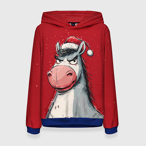 Женская толстовка Недовольная новогодняя лошадь / 3D-Синий – фото 1