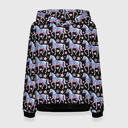 Толстовка-худи женская Новогодние лошади y2k, цвет: 3D-черный