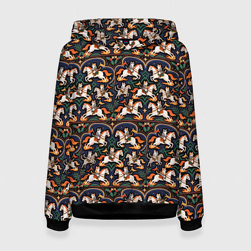 Женская толстовка Новогодние коты всадники на лошади / 3D-Черный – фото 1