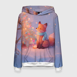 Толстовка-худи женская Лисичка Новый год, цвет: 3D-белый