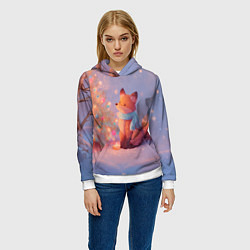 Толстовка-худи женская Лисичка Новый год, цвет: 3D-белый — фото 2