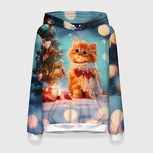 Женская толстовка Рыжий маленький новогодний котенок / 3D-Белый – фото 1