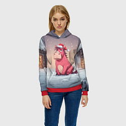 Толстовка-худи женская Розовая новогодняя лошадка, цвет: 3D-красный — фото 2