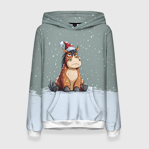 Женская толстовка Лошадка на фоне снегопада / 3D-Белый – фото 1