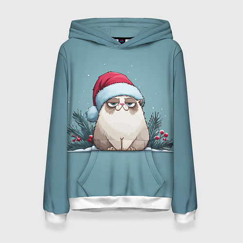 Женская толстовка Мем котик - Новый год / 3D-Белый – фото 1