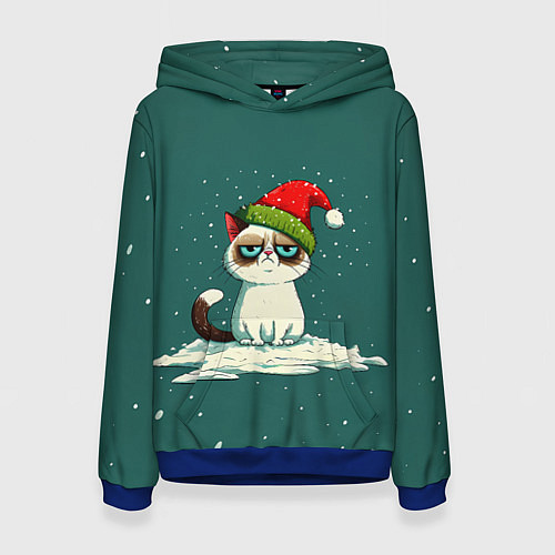 Женская толстовка Милый мем Новогодний котенок / 3D-Синий – фото 1