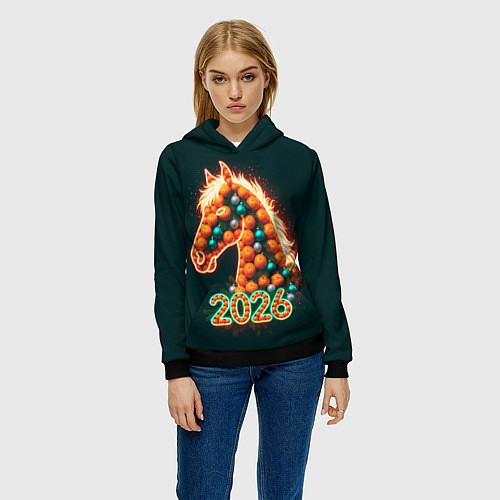 Женская толстовка Праздничная лошадь 2026 / 3D-Черный – фото 3