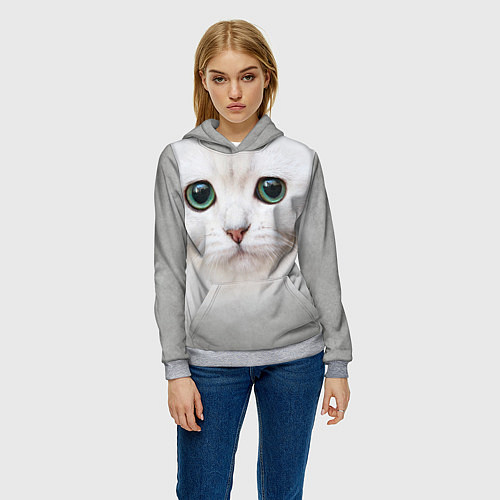 Женская толстовка Белый котик / 3D-Меланж – фото 3