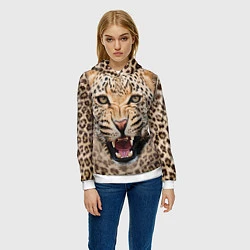 Толстовка-худи женская Взгляд леопарда, цвет: 3D-белый — фото 2
