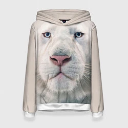 Толстовка-худи женская Взгляд белого льва, цвет: 3D-белый