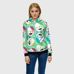 Толстовка-худи женская Drop Dead: Kitty Heads, цвет: 3D-черный — фото 2