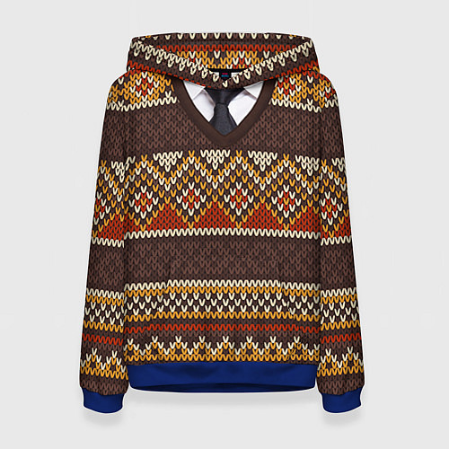 Женская толстовка Зимний узор с галстуком / 3D-Синий – фото 1