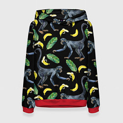 Толстовка-худи женская Обезьянки и бананы, цвет: 3D-красный