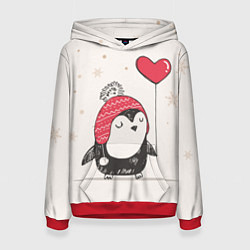 Толстовка-худи женская Влюбленный пингвин, цвет: 3D-красный