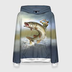 Толстовка-худи женская Дерзская щука, цвет: 3D-белый
