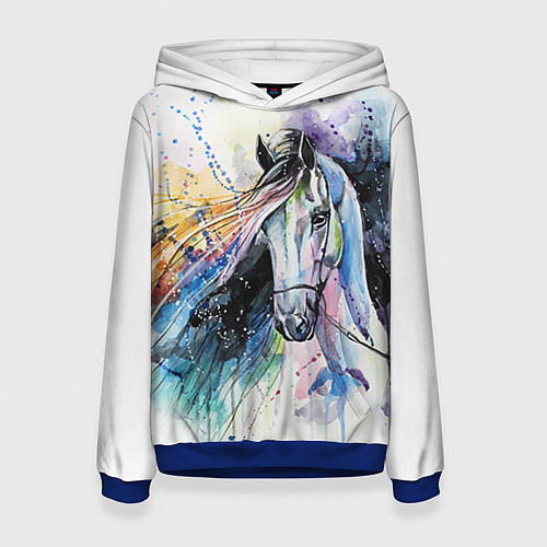 Женская толстовка Акварельная лошадь / 3D-Синий – фото 1