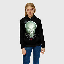 Толстовка-худи женская X-files: Alien skull, цвет: 3D-черный — фото 2