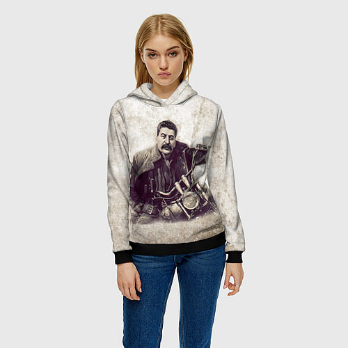 Женская толстовка Сталин байкер / 3D-Черный – фото 3