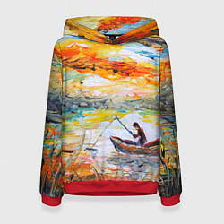 Толстовка-худи женская Рыбак на лодке, цвет: 3D-красный