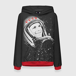 Толстовка-худи женская Гагарин в космосе, цвет: 3D-красный