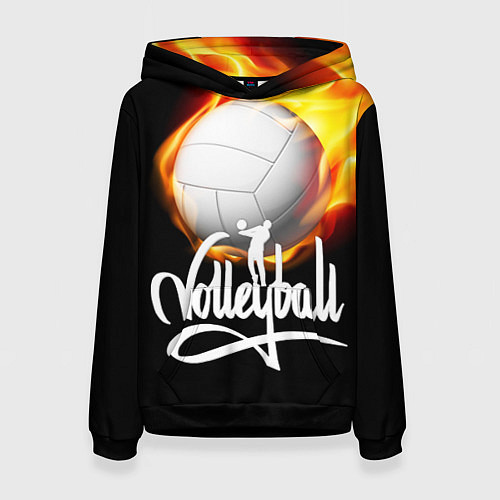 Женская толстовка Волейбольный мяч летит в огне / 3D-Черный – фото 1