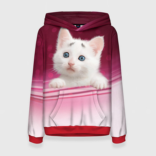 Женская толстовка Белый котёнок / 3D-Красный – фото 1