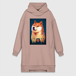 Женское худи-платье Wow Doge, цвет: пыльно-розовый