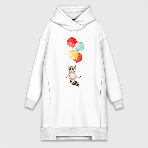 Женская толстовка-платье Енот на шариках / Белый – фото 1