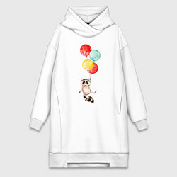Женское худи-платье Енот на шариках, цвет: белый