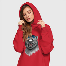 Женское худи-платье Медведь в очках, цвет: красный — фото 2