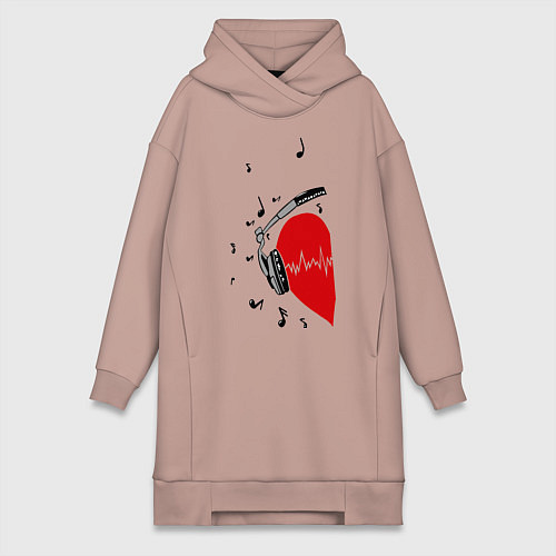 Женская толстовка-платье Влюбленная меломанка / Пыльно-розовый – фото 1