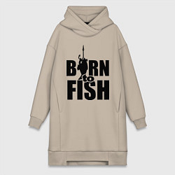 Женское худи-платье Born to fish, цвет: миндальный