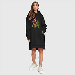Женское худи-платье Тропические попугаи, цвет: черный — фото 2